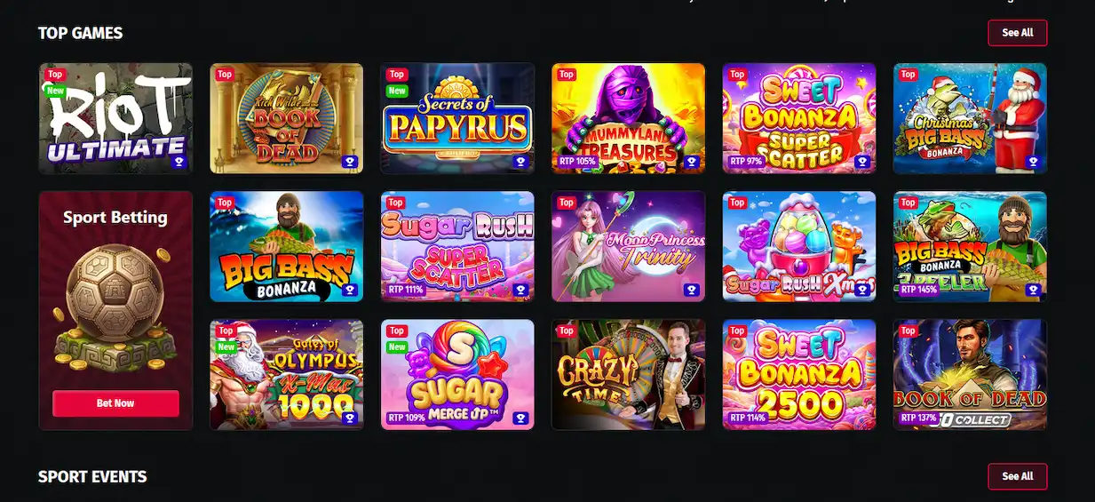 Jettbet Slot-Lobby mit Sweet Bonanza und Gates of Olympus